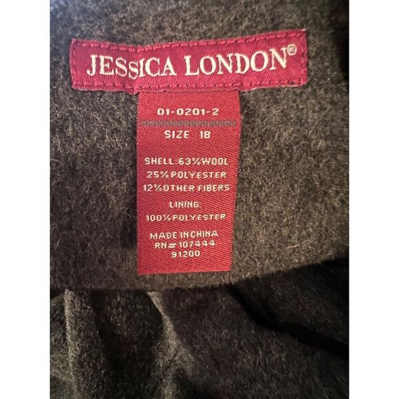 Jessica London Grey Black Peacoat Women's Size 18 - Picture 6 of 8